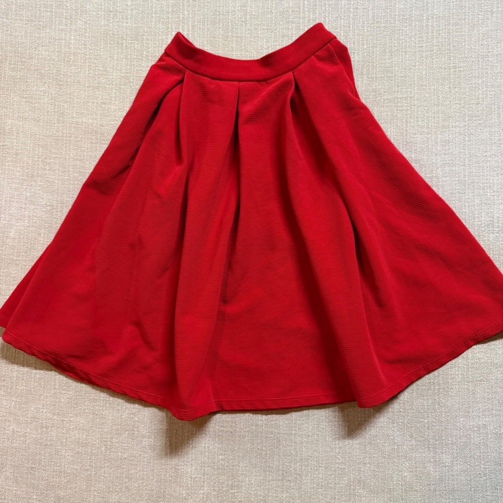 Forever 21 Red Pleated Skater Skirt Size XS Mini Fit and Flare Ribbed Texture